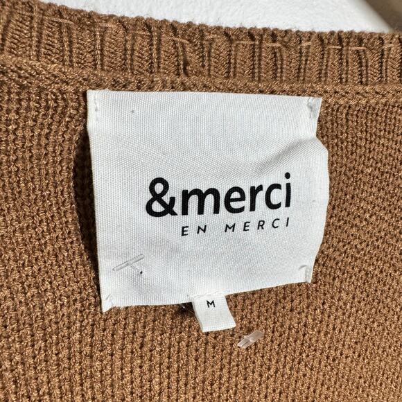 &Merci Cardigan Women M Brown Tan Caramel Pearl Embellished Preppy Quite Luxury - Picture 6 of 8
